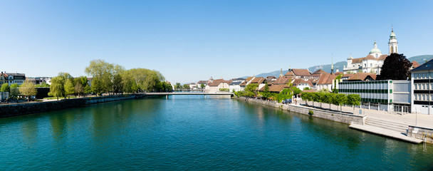 city of Solothurn with the river Aare panorama cityscape view of the old town