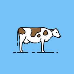 Dairy cow icon. Farm animal symbol. Cattle livestock line graphic isolated on blue background. Vector illustration.