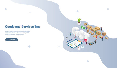 gst goods services tax concept with team people and finance graph chart for website template or landing homepage - vector
