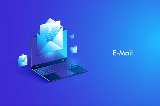 Email service isometric design. Electronic mail message and web mail or mobile service