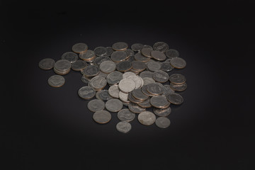 Vintage looking Thailand coins,Close up Thai money,Save money concept.