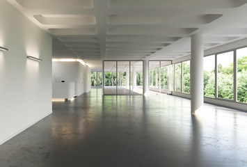 3d rendering of new big empty office interior