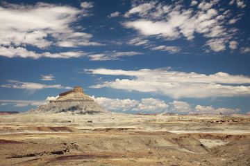 Fototapeta na wymiar Factory Butte formation in desert near Caineville, Utah