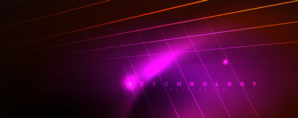 Shiny color neon light with lines, abstract wallpaper, shiny motion, magic space light. Techno abstract background