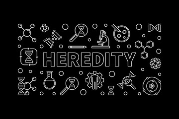 Fototapeta na wymiar Heredity horizontal banner in outline style. Vector linear illustration with black background
