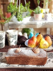 Pear cake. With decorations of pears