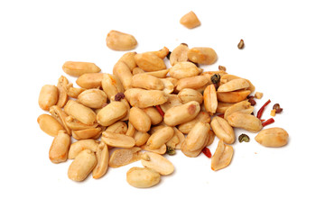 Peanuts on a white background