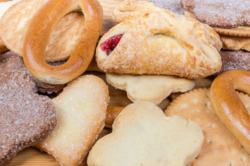 Background of the different sweet bakery products close-up