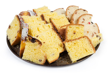 Slices of Easter cakes prepared for making sweet rusks