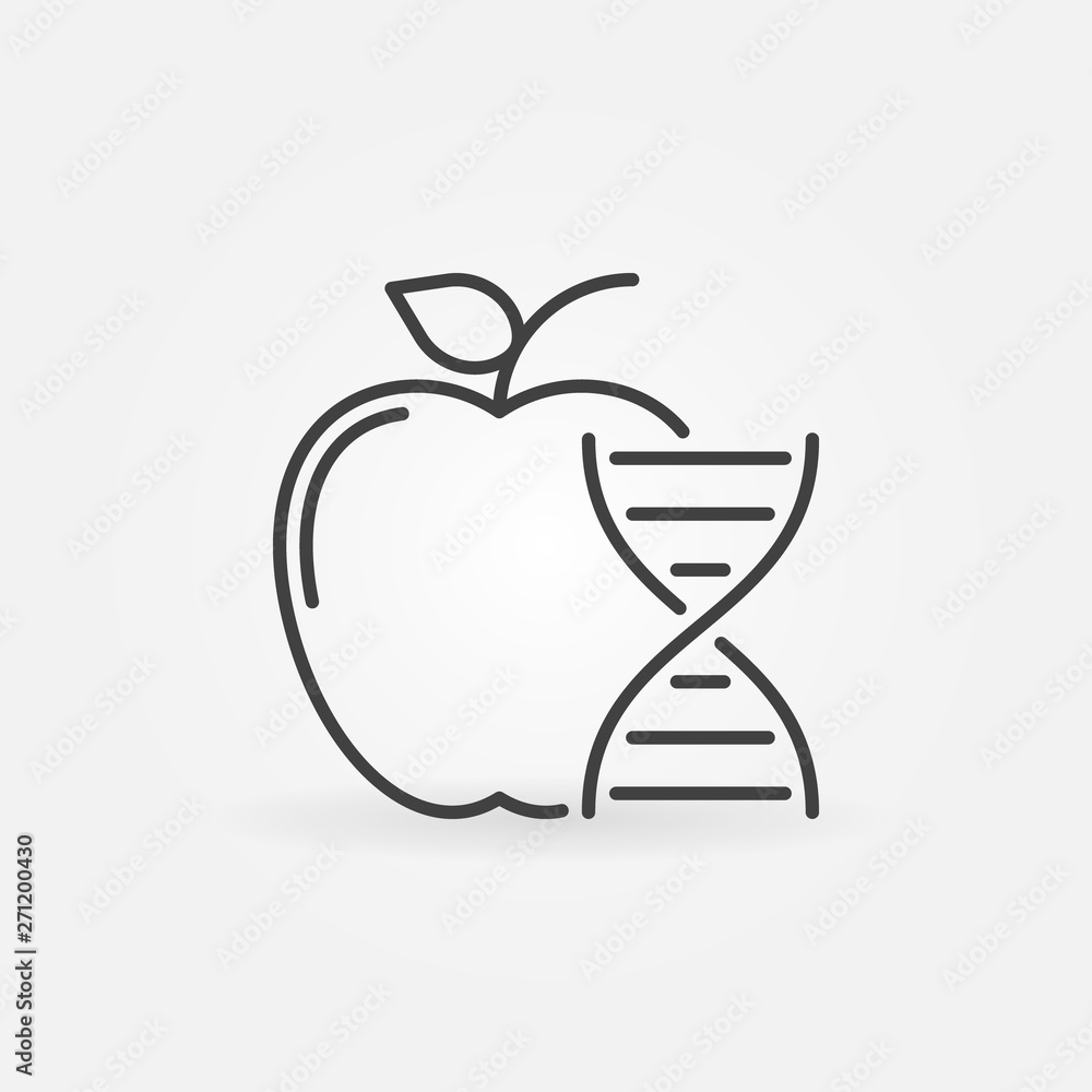 Poster apple with dna vector icon. genetically modified apple concept symbol in thin line style