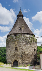 Fototapeta premium Mediaeval defensive Goncharska tower in Kamianets-Podilskyi city, Ukraine