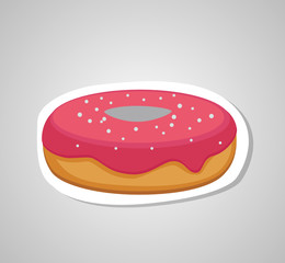 Donut isolated on a white background. Cute, colorful and glossy donuts with pink glaze and multicolored powder. Simple modern design. Realistic vector illustration. 
