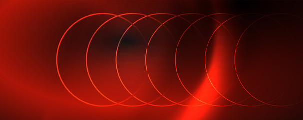 Dark abstract background with bright color neon lights and lines. Glowing background