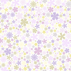 Seamless flower pattern. Flat flowers of green and purple colors on white background. Cute Vector