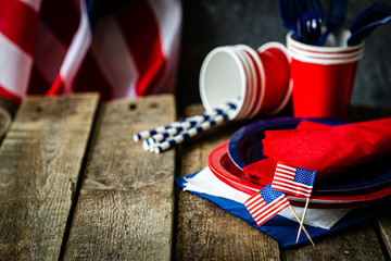 4th of July concept - party decoration of wood background, copy space