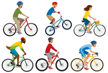 people riding various of bicycle in set