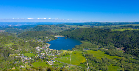 lac chambon, auvergne in france, aerial view