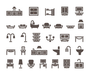 home furniture icon set. Vector graphic illustration isolated on white background.