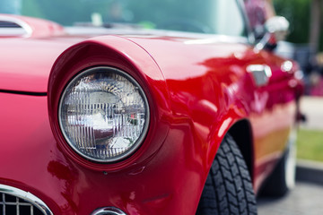 Red Retro Car headlight, Detail,