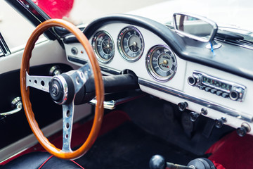 Red Retro Car steering wheel - Powered by Adobe