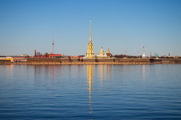 View of the Peter and Paul fortress from the Palace embankment of St. Petersburg