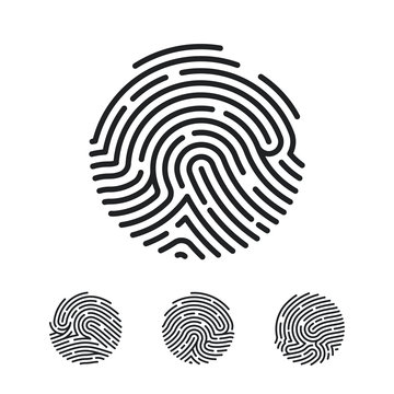 Circle Unique Fingerprint Icon Design For App. Finger Print Flat Scan. Vector Illustration Isolated On White Background