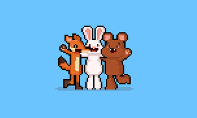 Pixel art cartoon animal friend group character.8bit.