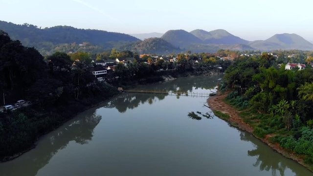 Beautiful sunset over in Luang prabang, Laos. The Nam Kahn River, a tributary of the Mekong River