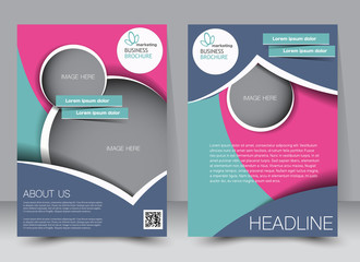 Flyer, brochure, magazine cover template design for education, presentation, website. Blue, green and pink color. Editable vector illustration.
