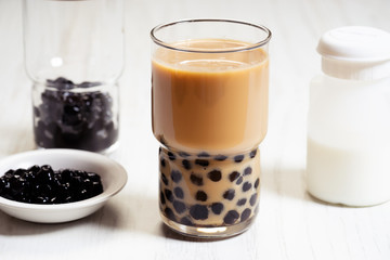 homemade bubble milk tea in a glass