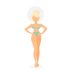 Beautiful woman standing in the green bikini.