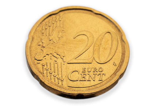 close up of a used 20 Cent Euro coin