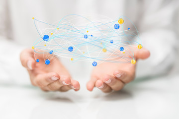 digital 3d network team in hand