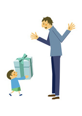 親子のイラスト。父の日。六月のイラスト。お父さんと子供。