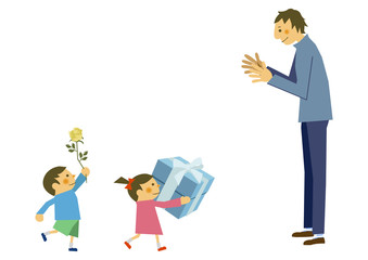 親子のイラスト。父の日。六月のイラスト。お父さんと子供。