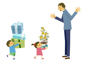 親子のイラスト。父の日。六月のイラスト。お父さんと子供。