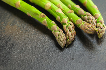Asparagus (fresh, organic vegetables) harvest. food background. top