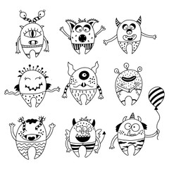Fototapeta premium Hand drawn cute monsters on a white background.