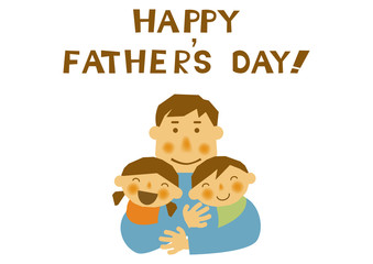 父の日のイラスト。お父さんと子供達。白背景の素材。バッジ。バナー。