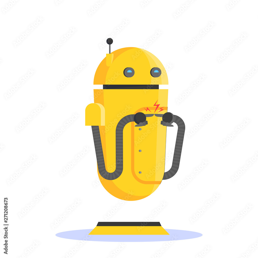 Poster robot, futuristic character of yellow color. idea of automation