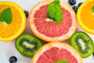 Colorful and fresh fruits on whitebackground