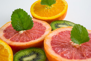 Colorful and fresh fruits on whitebackground