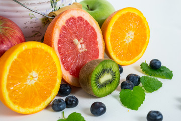 Colorful and fresh fruits on whitebackground