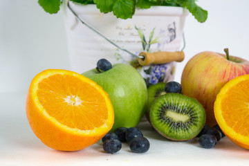 Colorful and fresh fruits on whitebackground