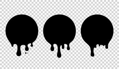 Current paint, stains. Current drops. Current inks. Paint dripping. Dripping liquid. Paint flows. Vector illustration. Color easy to edit. Transparent background.