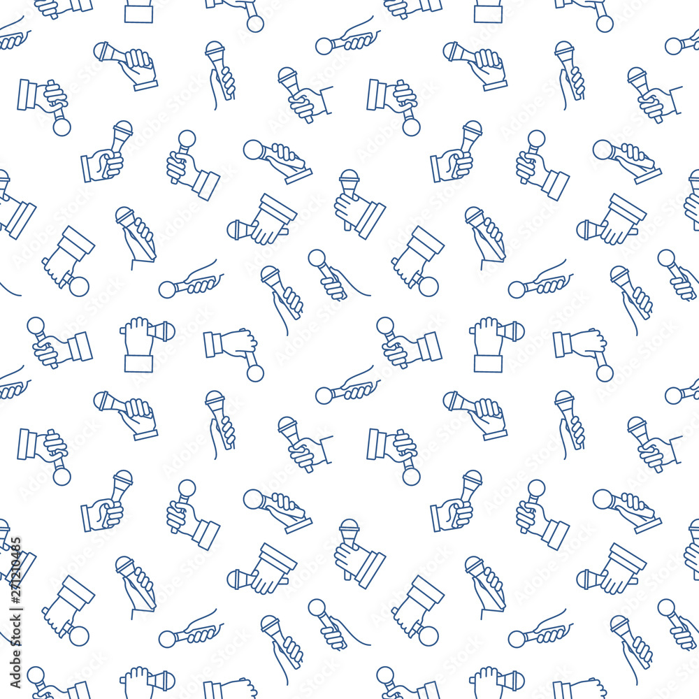 Poster microphone in hand vector creative seamless pattern in thin line style