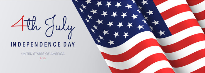 Independence Day of USA, July 4th. American flag on white background.