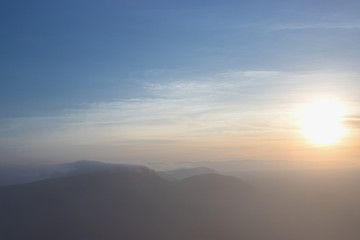 Beuatiful view of fog in the sunrise at Pha Mor E-Dang, Sisaket, Thailand.