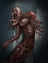 Naklejka na ściany i meble Gruesome Evil Monster, Concept Art for Horror Movie, Video Game Digital CG Artwork. Book Cover. Realistic Illustration. 