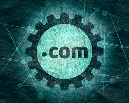 Dot com domain name. Internet and web telecommunication concept. Molecule And Communication Background. Connected lines with dots.